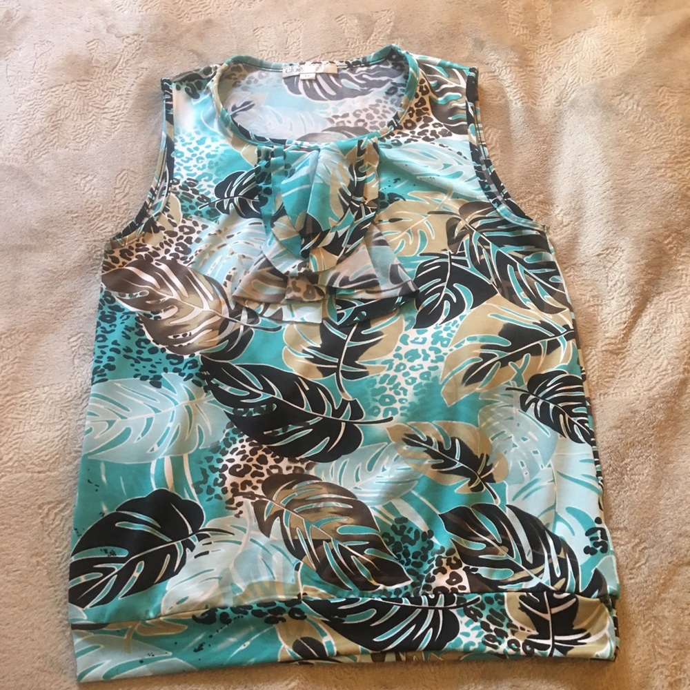 Cleo green black tank with ruffle neckline detail Size S